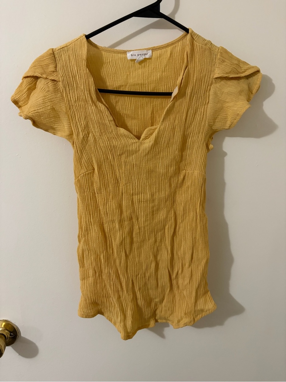 Blu Pepper Textured V-Neck Short Sleeve Top